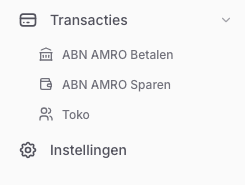PenningZ zijbalk met spaarrekening geselecteerd